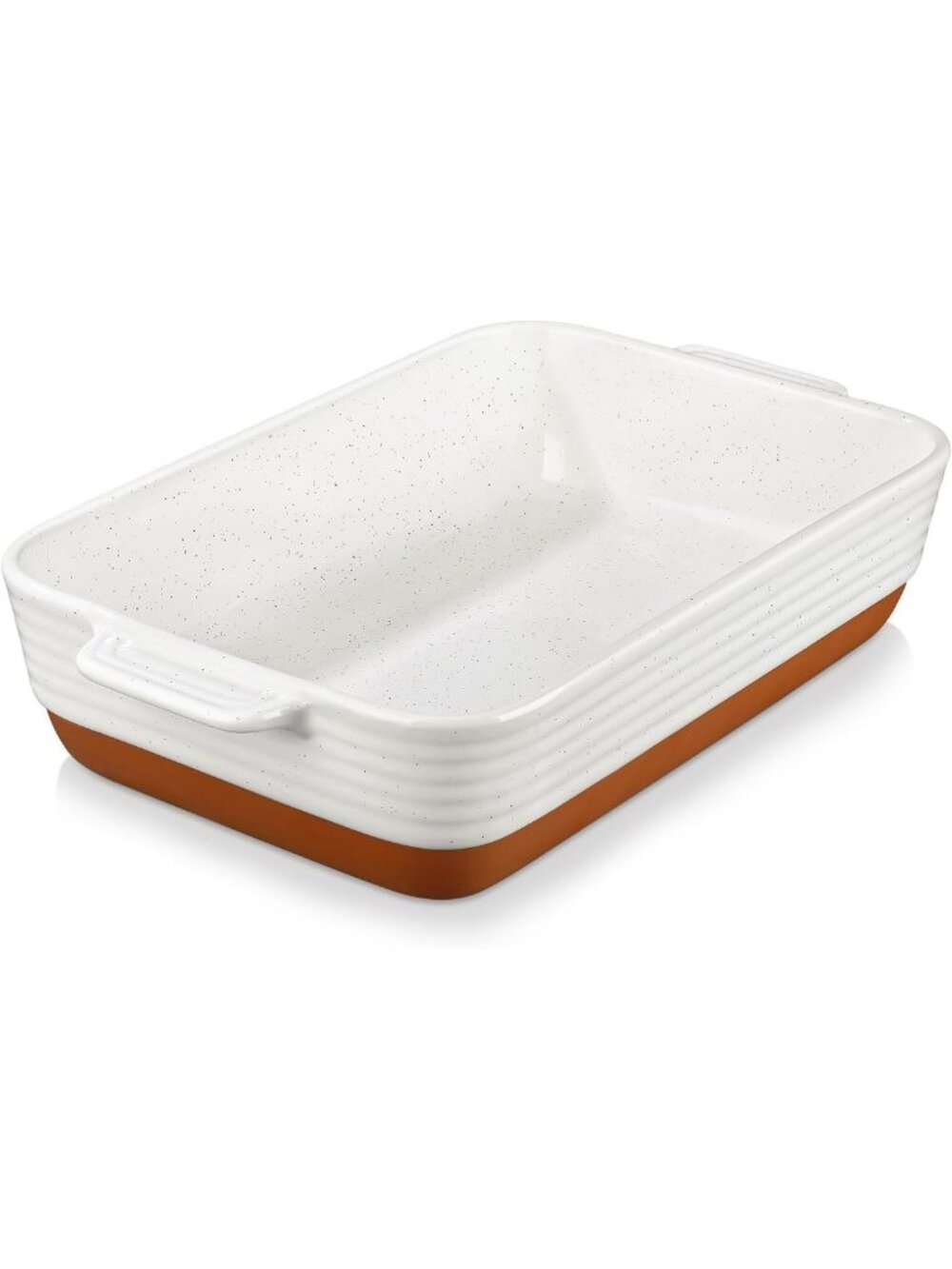 Large 9x13 Ceramic Baking Dish with Handles, 4.8 Qt, Stylish Khaki White